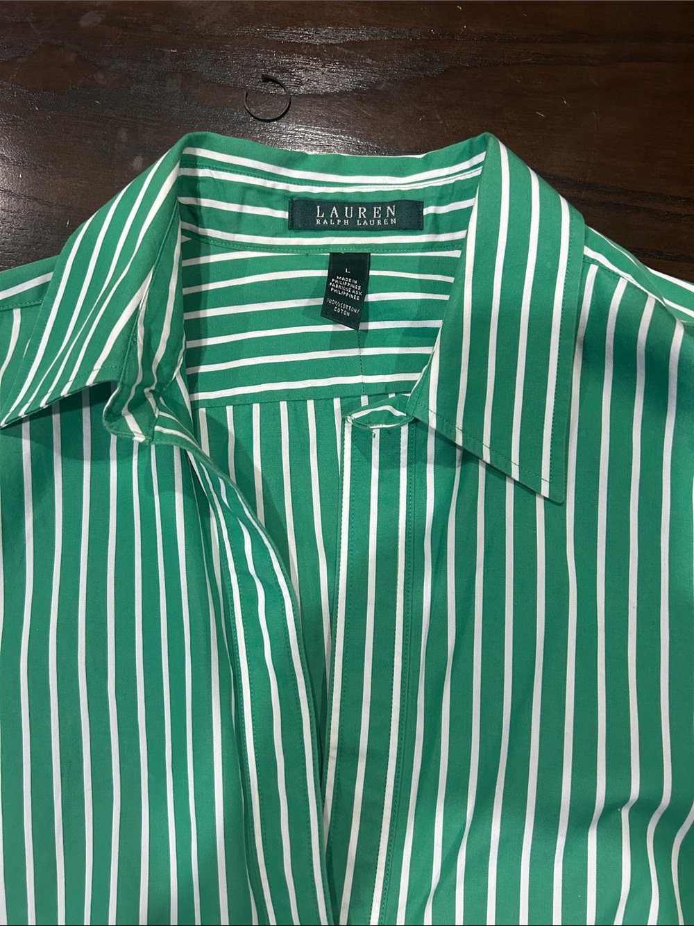Lauren Ralph Lauren Green Stripe Popover Shirt - Picture 2 of 7